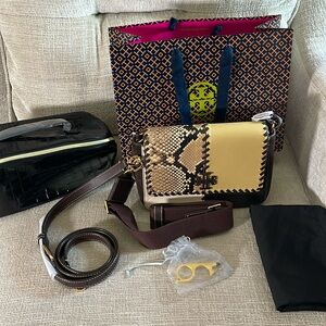 Tory Burch Thea Patchwork Flap Crossbody & Cosmetic bag + Free gifts